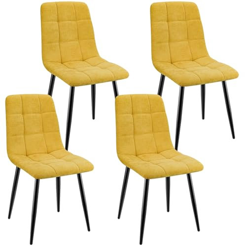 ANVOFONG Esszimmerstühle 4er Set,Küchenstuhl aus Leinenstoff,Polsterstühle mit Eisenfüßen,Stuhl Schlafzimmer,Wohnzimmer Stühle-gelb