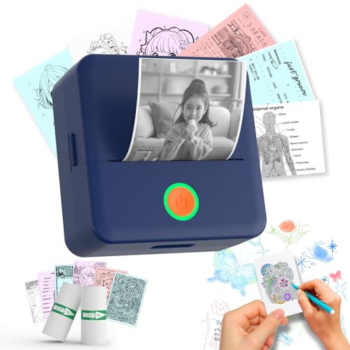 Lovcoyo Etikettendrucker Selbstklebend, Etikettendrucker Bluetooth, 2 Roll Etikettiergerät Mini Label Printer Ettikettiergeraet Labeldrucker (X6+2Roll, Blau)