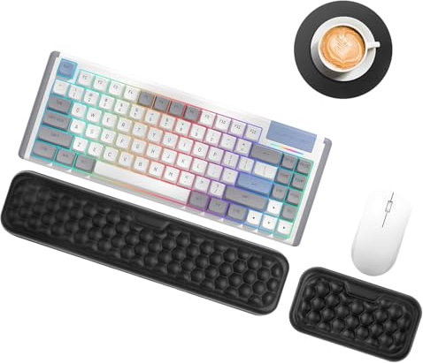 ANOMM 3 in 1 Keyboard Wrist Rest Set, Ergonomic Soft Memory Foam Keyboard and Mouse Wrist Rest with Coaster, Non-Slip Design for Comfort in Typing, Gaming & Office Use, Gift for Home & Work