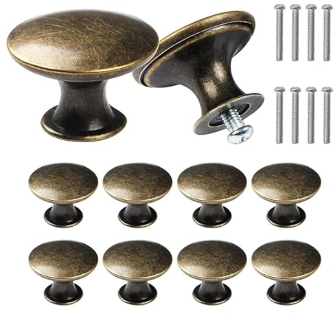 yufana Lot de 8 PoignéEs D'Armoire Vintage, PoignéEs de Tiroir Rondes Vintage, PoignéE de Porte D'Armoire Antique, Boutons D'Armoire, PoignéEs de Porte de Meubles Rondes de 30 Mm Avec 8 Vis (Bronze)