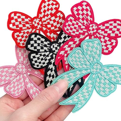 CXWLJL Bow Iron on Patches，Checkered Racing Patches for Clothes, Dress, Hat, Jeans, DIY Accessories