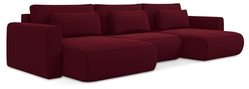 makamii Kapua 3-Sitzer Ecksofa U-Form in Rot - XXL Wohnlandschaft mit Schlaffunktion und Bettfunktion aus Samt, Skandinavisches Design, Oeko-Tex Zertifiziert 340x149x82 cm, bis 450 kg belastbar