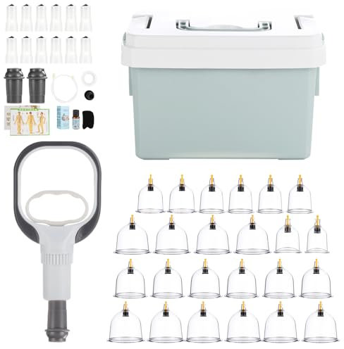 CLIUNT Ventouses Thérapeutiques, 24 Piezas Ventouses Chinoises, Ventouse Massage avec Instructions et Carte des Points D'acupuncture pour éliminer la Cellulite et Détendre les Muscles