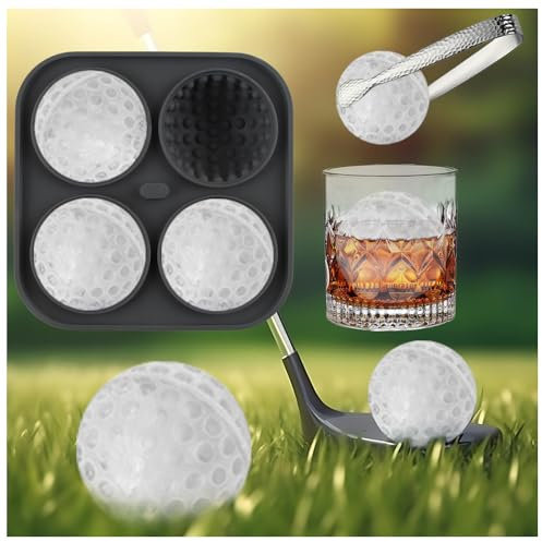 Ice Cubes Golf Ball, SilverChry Eiswürfelform Golfball, 3D Eiswürfelbehälter mit Trichterdeckel, Silikon Eiskugelform für Eis, Whiskey, Cocktail, Saft, Eiscreme, Kerze (1, Grau, 4 Golf)
