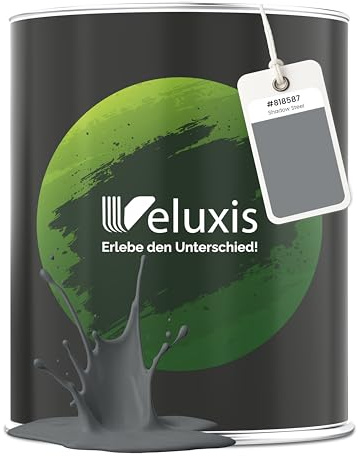 Veluxis Wandfarbe Grau Anthrazit Blau matt 1 L – Shadow Steel | Innenfarbe mit Deckkraft Klasse 1, VOC-frei, ohne Grundierung, tropfarm, für Wohnzimmer und Schlafzimmer