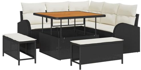 vidaXL Garten-Sofa-Set 8 pcs Schwarz und Creme 100 x 100 x 71 cm, Verstellbare Füße, modulare Sitzmöbel für Lounger, stilvolle Gartenbank, geräumige Terrasse mit Akazienholz