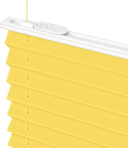 Vkele Plissee Klemmfix ohne Bohren, Gelb 80x120cm(BxH), Jalousien Innen, Faltrollo Lichtdurchlässig & Blickdicht, Sonnenschutz & Sichtschutz, Roll für Fenster & Tür