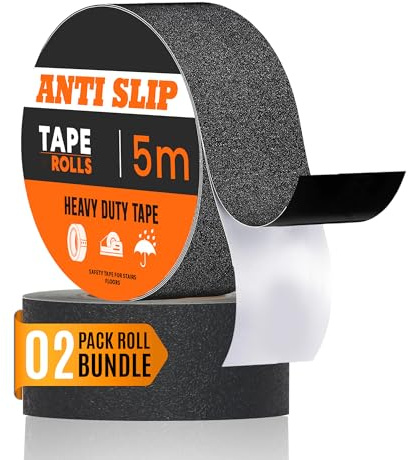 LEDSone 2 Rolls Heavy Duty Black Anti Slip High Traction Tape for Stairs Steps Ramps Walkways Decking Indoor Outdoor Safety Grip Strip Waterproof Self Adhesive Non Slip Tapes for Home Office