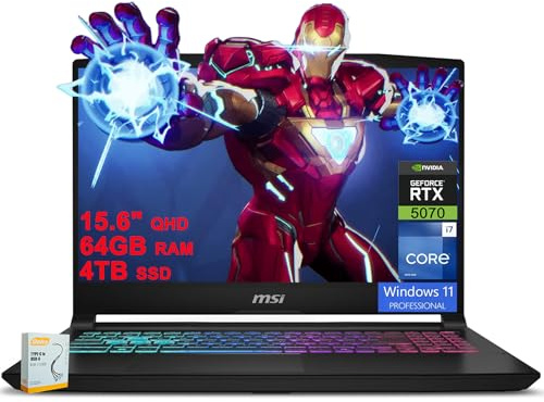 msi Katana 15 HX Ordinateur portable de jeu | 15,6 po QHD 165 Hz 100 % DCI-P3 | Intel 16 cœurs i7-14650HX (>i9-12900H) | 64 Go DDR5 4 To SSD | GeForce RTX 5070 (jusqu'à 798 AI Tops) RGB lit Win11Pro