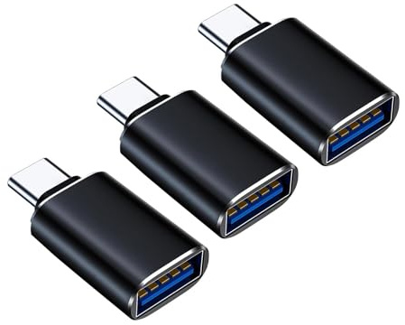 3 Pack USB A to USB C Adapter, USB 3.0 Female to USB-C Male OTG Converter, Aluminium Adapter Compatible with USB-C Phones, Tablets, Laptops and Other Type-C Devices, Black