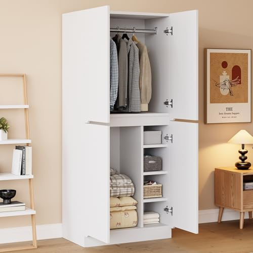 TOBIDOEN Kleiderschrank 70×40×170 cm mit Doppeltürdesign, Geräumiger Stauraum für Familie, Einfache Installation, Stabile Konstruktion, Schlafzimmerschrank (A-Weiß)