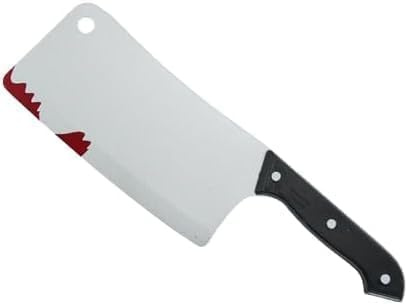 Fake Knife with Blood Detail - 30cm Halloween Bloody Knife Prop with Black Handle Halloween Fancy Dress Accessories for Serial Killer Costume (Blooded Cleaver)