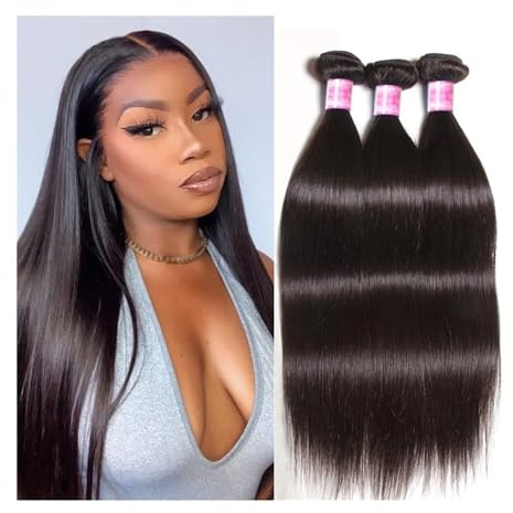 Human Hair Straight Bundles， 8-30 Inch Weave Brazilian HairExtensions Can Be Dyed Quick Weave(Jet Black,1 piece 14inch)