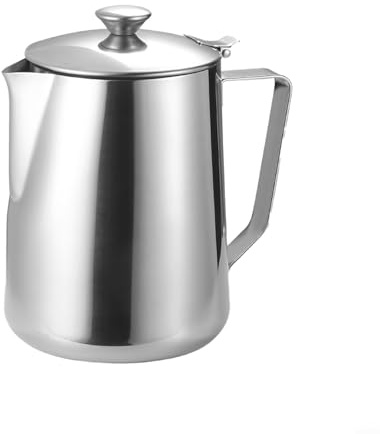 Belnotelt Milk Frothing Pitcher Stainless Steel with Lid for Espresso Coffee Kettle Latte Art Jug 600ml(600ml)