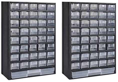 LoogCape Sortimentskasten mit 41 Fächern aus Kunststoff für Werkstatt Garage und Hobbyraum, 2er Set, platzsparend, wandmontierbar, ideal für Kleinteile, robuste Aufbewahrungssysteme