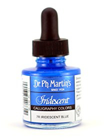 Dr. Ph. Martin's Iridescent Calligraphy Color (7R) Ink Bottle, 1.0 oz, Iridescent Blue, 1 Bottle