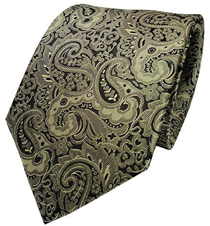 TigerTie Designer Seidenkrawatte in grün oliv schwarz Paisley gemustert