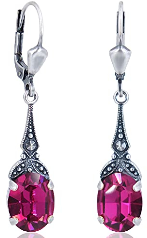 Jugendstil Ohrringe Pink Silber Markenkristalle Fuchsia NOBEL SCHMUCK