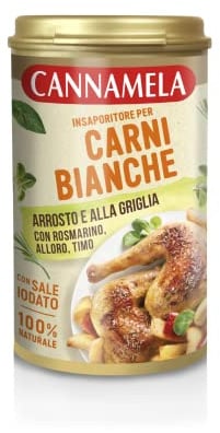 Cannamela, Linea Insaporitori, Insaporitore per Carni Bianche, Confezione da 90 g, con Rosmarino, Alloro, Timo e Sale, 100% Naturale, Ideale per Carni Bianche, dal Gusto Naturale