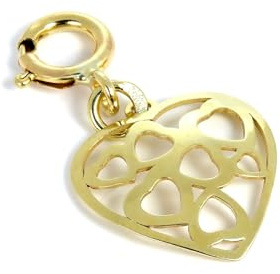 jewellerybox 9ct Gold Open Hearts in Heart Clip on Charm