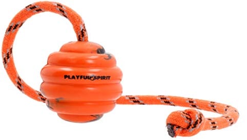 PlayfulSpirit Palla per Cane con Corda in Gomma Naturale e Resistente: Perfetta per Esercizio, Allenamento e Addestramento di Cani, Giocattolo di Media Taglia da Afferrare, Tirare, Lanciare
