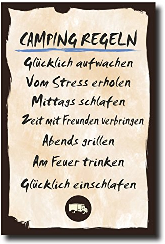 Homeyourself Holzschild Dekoschild Camping Regeln mit Spruch 20x30cm Shabby Chic Vintage Wandschild Türschild Holzbild Holztafel Bild