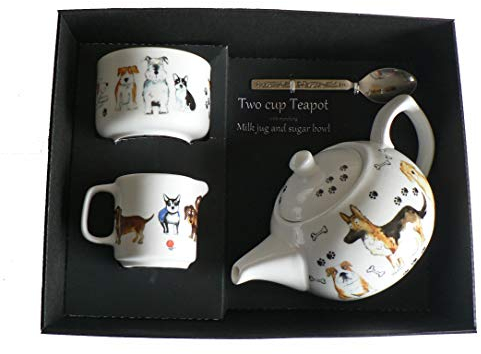 Dogs Teapot, Milk jug and Sugar Bowl in Gift Set - Porcelain teapot, with Matching Milk & Sugar in Gift Boxed Package