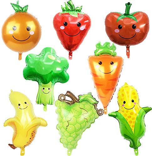 ED-Lumos 8Pcs Bunte Riesen Gemüse Obst Erdbeerstaude Orangen Mais Karotte Broccoli Banane Weinbeere Tomate wiederverwendbare Helium Luftballons für Jubiläum Geburtstagsfeier Dekoration Kinder Geschenk