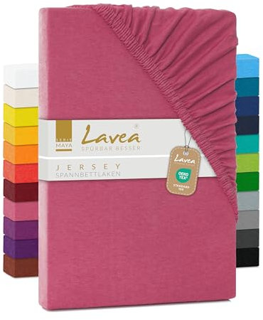 Lavea Spannbettlaken 140x200cm-160x200 - aus atmungsaktiver Baumwolle - Passgenau für Standardmatratzen bis 20cm - Korallees Bettlaken mit Gummizug - Jersey Spannbetttuch 140x200cm-160x200