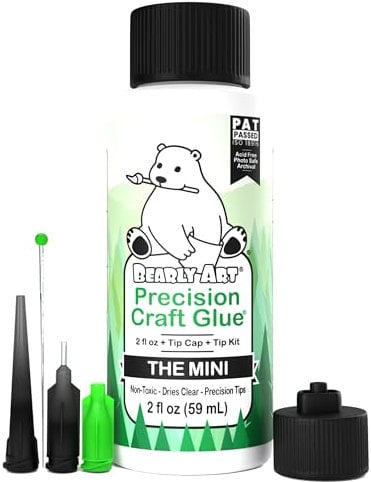 Bearly Art Precision Craft Glue - The Mini - 2fl oz with Tip Kit - Dries Clear - Non-Toxic - Metal Tip - Wrinkle Resistant...