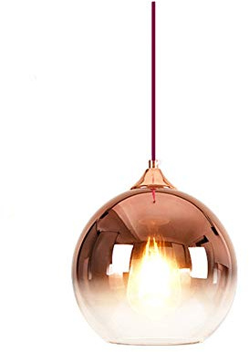 AIRUI Boule De Verre Suspension Style Nordique Moderne Dégradé Lustre Réglable Globe Lampe Suspendue pour Table à Manger Chambre à Coucher,Rose Gold-25cm+4W