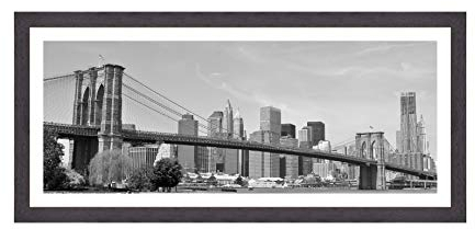 ConKrea Poster und Druck mit Rahmen klassisch - NY - Brooklyn Bridge Brücke - weiß und schwarz Skyline New York USA (453)