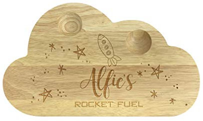Rocket Fuel Cloud Shaped Personalised Egg Breakfast Board Eggy Soldiers Gift
