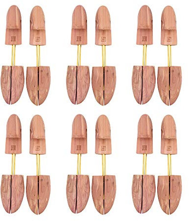 Kilocircle Men's Red Cedar Wood Shoe Tree Single Tube with Split Toe Design 6PKS, 6 Pairs, Full Toe, XL