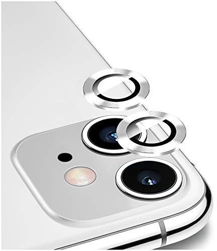 DIKKAR Camera Lens Protector for iPhone 11, Anti-Scratch HD Tempered Glass Aluminum Alloy Back Camera Protector Sticker,Easy Installation Metal Ring Circle Lens Screen Cover Film (Silver)