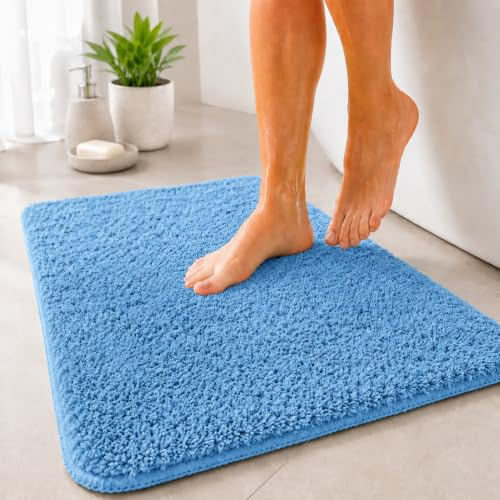 Floordirekt Badematte Sky - Badezimmerteppich - Weicher, dichter Hochflor - Rutschhemmend & Schnell trocknend - Geeignet für Fußbodenheizung - Eckig & Rund (60 x 100 cm, Hellblau)