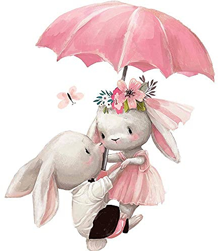 WandSticker4U®- Wandsticker Babyzimmer HASEN PÄRCHEN I Wandbilder: 42x50 cm I Baby Wandtattoo Mädchen rosa Wald-tiere Blumen Schmetterling I Wand Aufkleber Deko für Kinder-zimmer Junge