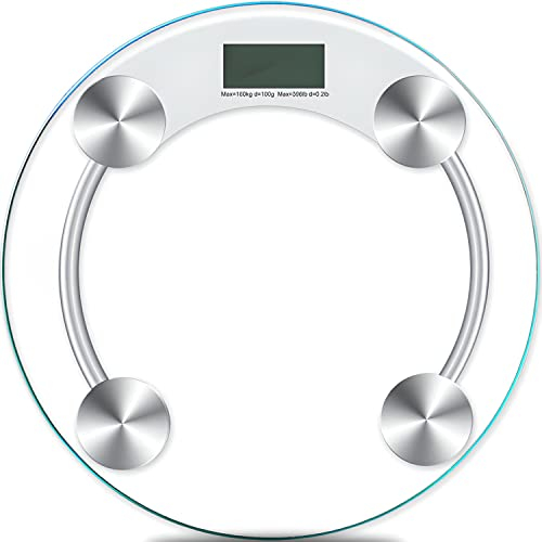 Retoo Digitale Personenwaage mit Step-On Technologie & Hochpräzise Sensoren aus gehärtetem Glas, Waage Personen mit LCD-Display Bis 180Kg & Genauigkeit 100 Gr, Gewichtswaage kg/lbs/St (Transparent)