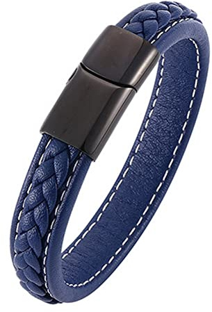 Aotiwe Chain Armband Herren, Herren Schmuck Luxus Lederarmband Blau Edelstahl 16.5cm für Valentinstag Neujahr