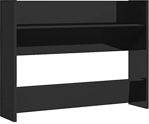 vidaXL Modern Wall-Mounted Shoe Cabinet with Tipping Shelves, High Gloss Black, Space-saving Storage Solution for Footwear, Engineered Wood, Easy-to-Clean
