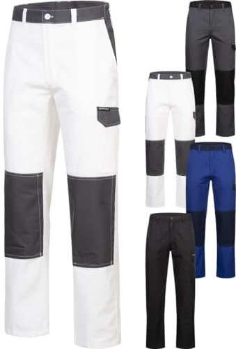 Safetytex Twill Arbeitshose - Bundhose strapazierfähig - viele Taschen - Twillhose lang - Malerhose - Cargo-Hose mit Knietaschen - Weiß/Grau - Gr. 52