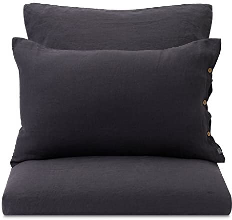URBANARA Kissenbezug Mafalda – 100% Leinen, Dunkelgrau, Mit Hotelverschluss 70cm x 90cm – Einzelner Kissenbezug, Bettwäsche, Bettbezug