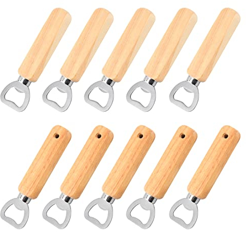 Greyoe Decapsuleur Biere, 10 pièces Tire Couchon, Décapsuleur Original, Ouvre-bouteille en Bois Naturel en Acier Inoxydable Durable et Portable, Excellent Cadeau pour Homme