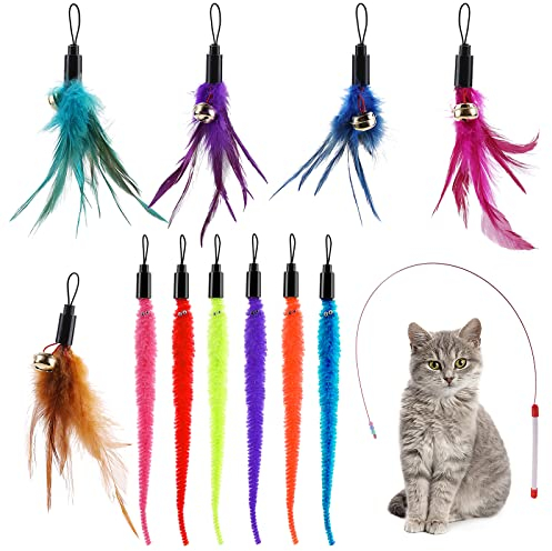 TIESOME Juguetes de Plumas para Gatos, Repuesto para varitas de Gato, 11 Piezas de Plumas de Gato, Repuesto de Juguete para Gatos, Plumas de Repuesto de Gusanos, Juguete Interactivo para Gatos