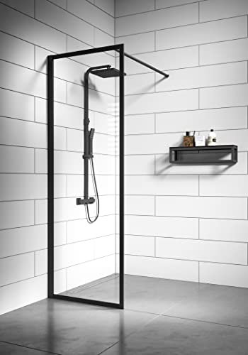 Badplaats B.V. Duschwand Georgia 60 x 200cm Glas Duschabtrennung Walk-In Dusche Nano Duschtrennwand, Schwarz