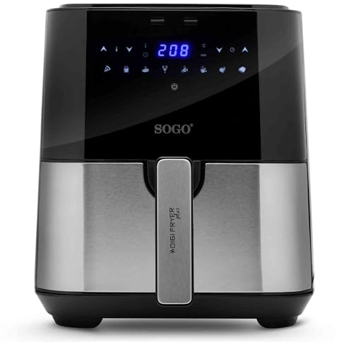 Sogo Freidora de Aire con Capacidad de 5L y 1450W de Potencia – Air Fryer con 8 Funciones Ideal para Hacer cualquier Tipo de Alimentos – Freidora sin Aceite con Pantalla Táctil de Control