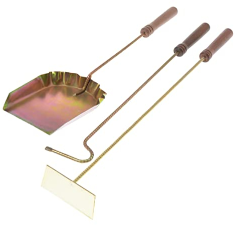 Aqbau® Kaminbesteck Set 3tlg. | Kaminzubehör | Kaminwerkzeug | Kamingarnitur Verzinkt mit Schürhaken Aschekratzer Kohlenschaufel