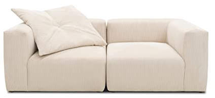 DOMO. collection Sofa Malia, Cord Modul-Sofa, 2-Sitzer aus zwei Ecksesseln, Bigsofa, Modul-Couch, 2 Einzel-Polsterelemente, 2er Couch, 216 x 108 x 69 cm (BxTxH), beige