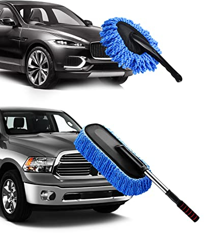 YeewayVeh Car Duster Kit, 2 PACK Car Dust Brush Set with Microfiber Pollen Dusters Scratch Free, Extendable Car Duster Brush & Dash Duster for Car Exterior Interior Cleaning Tools