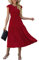 GRECERELLE Womens Summer Maxi Dress - Casual Midi Smocked Ruffle Sleeve Elastic Waist Crew Neck Tiered Cocktail Long Dresses for Ladies (Rose Red Bean, L)